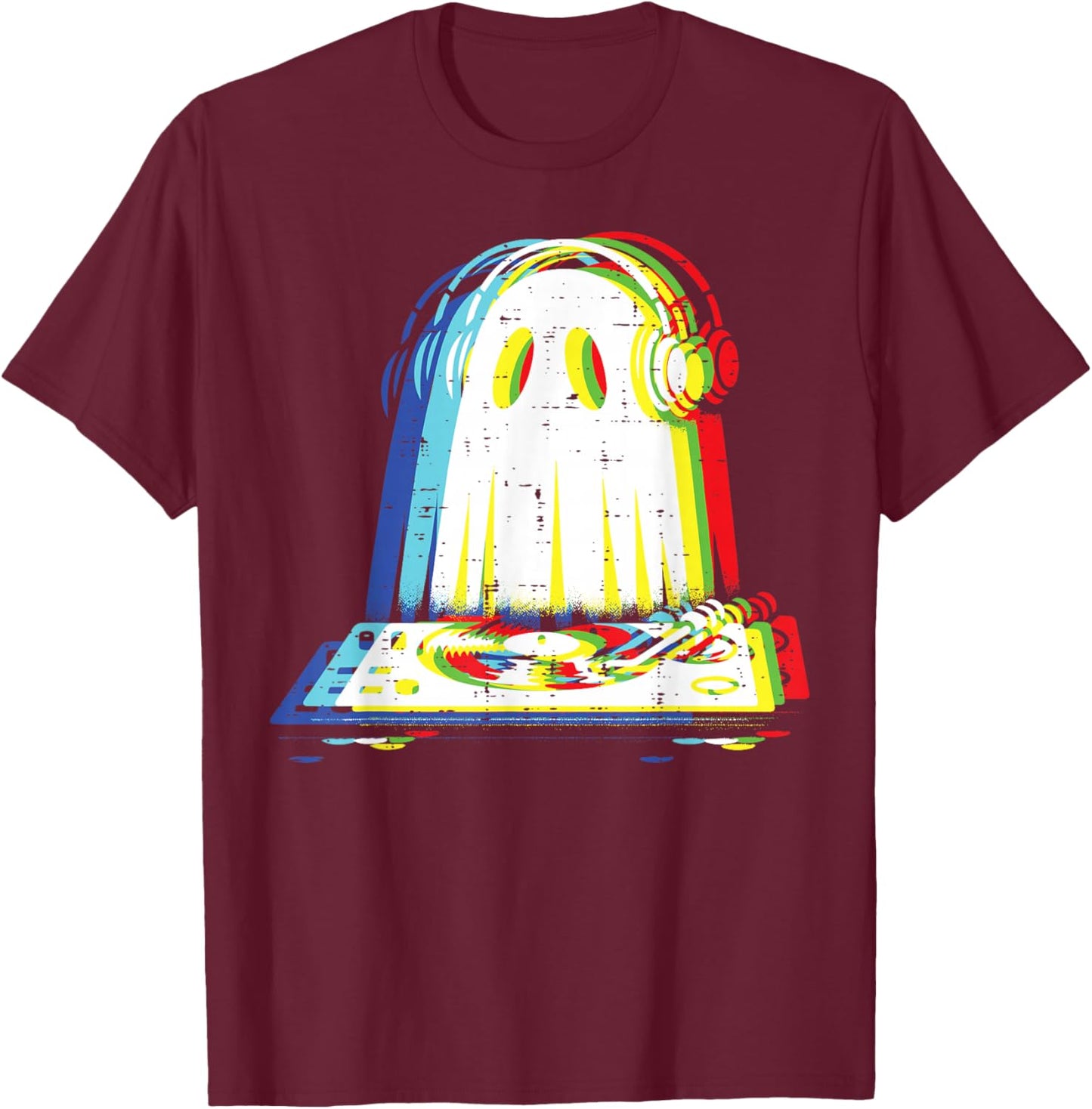 Halloween Ghost DJ Vintage EDM Costume Music Men Women Kids T-Shirt - T-Shirt | Maroon