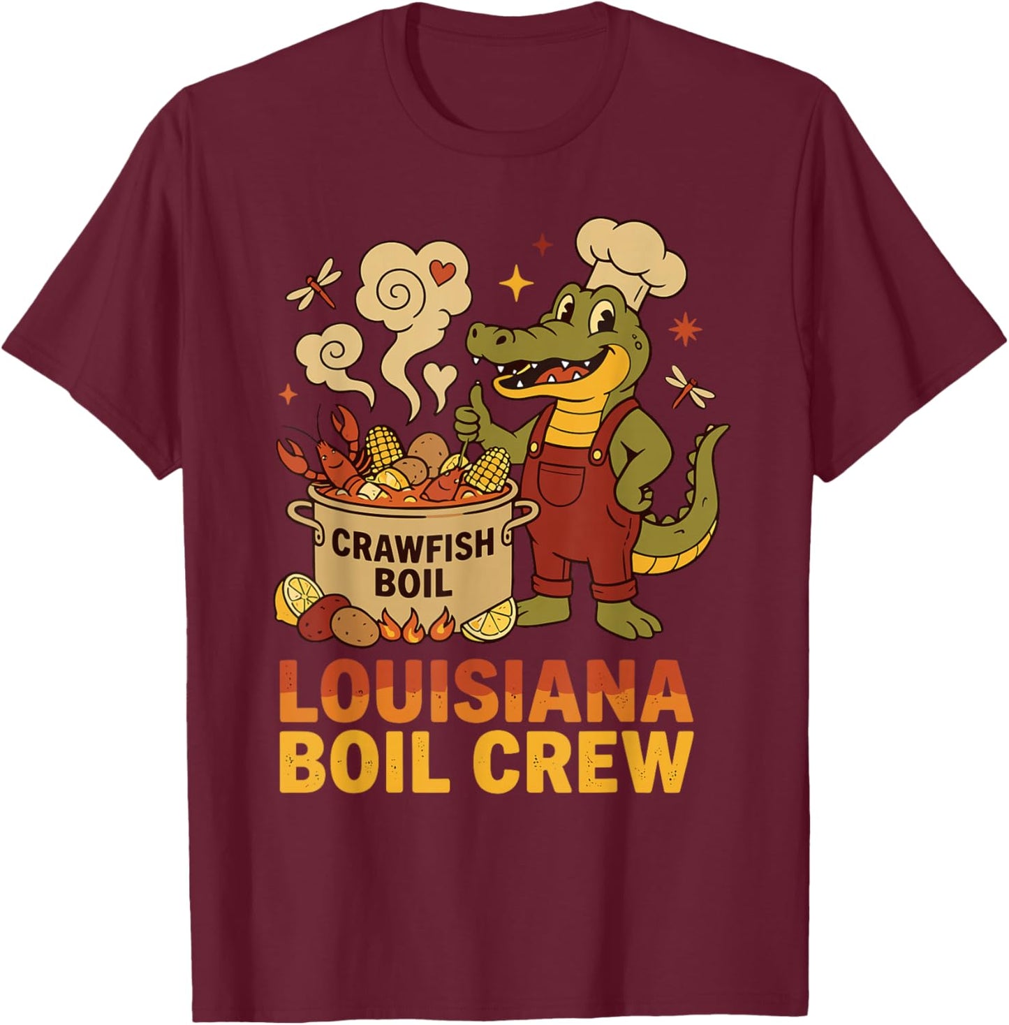 Crawfish Cajun Louisiana Boil Alligator Bayou Retro Wildlife T-Shirt - T-Shirt | Maroon