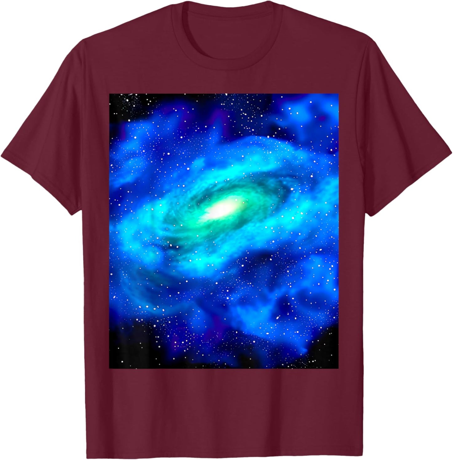 Galaxy Nebula Space Universe Stars Blue Green Pattern Print T-Shirt - T-Shirt | Maroon