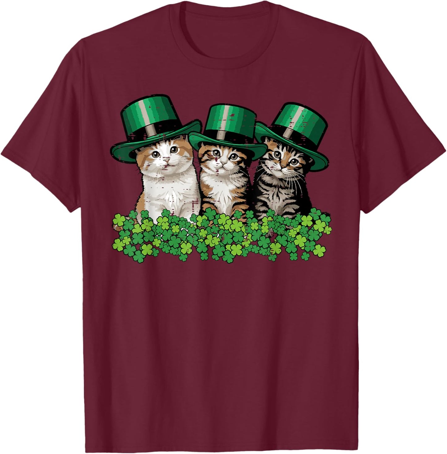 St Patricks Day Cats Saint Paddys Kitten Women Girls Kids T-Shirt - T-Shirt | Maroon