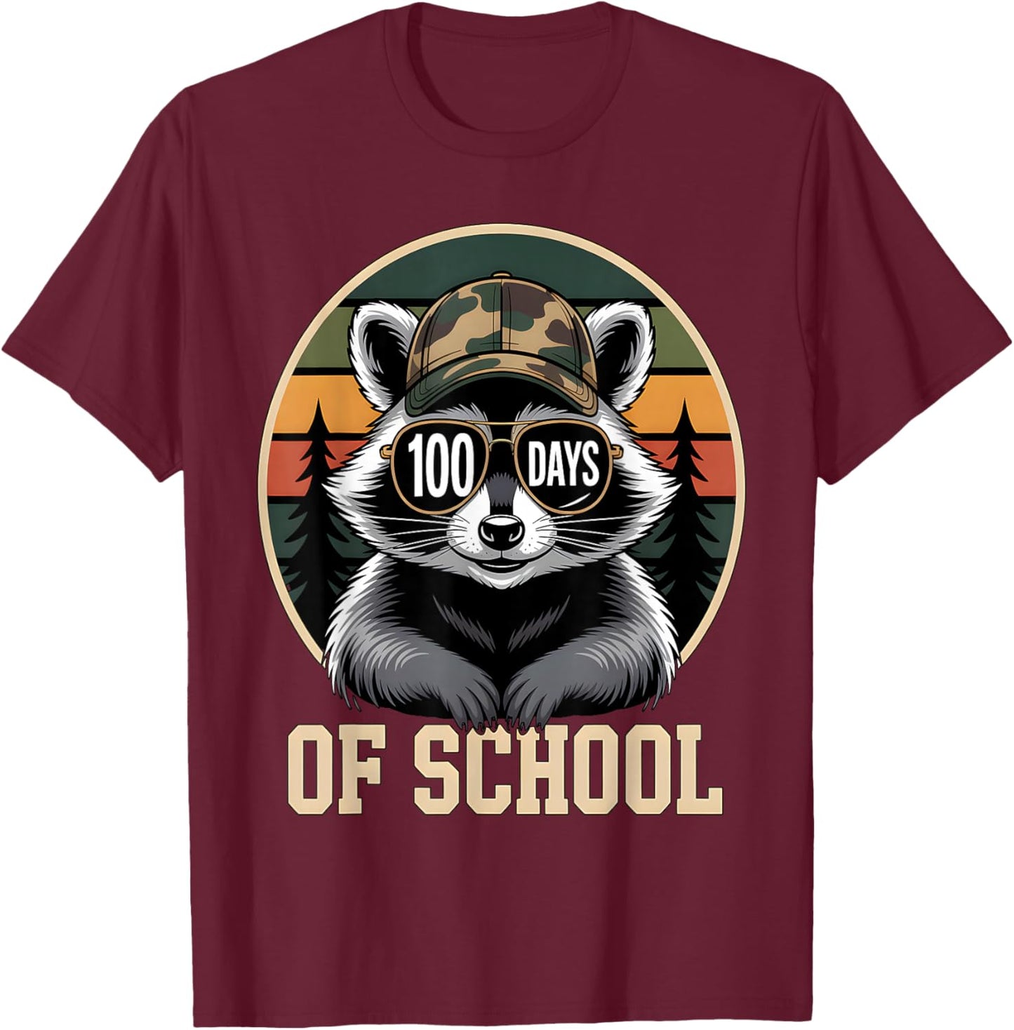 100 Days of School Raccoon T-Shirt - T-Shirt | Maroon