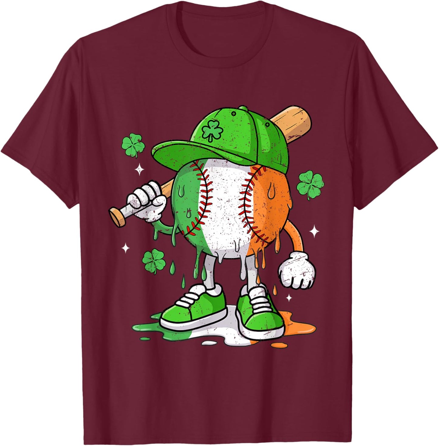 Boys St Patricks Day Irish Flag Kids Baseball Ice Cream Drip T-Shirt - T-Shirt | Maroon