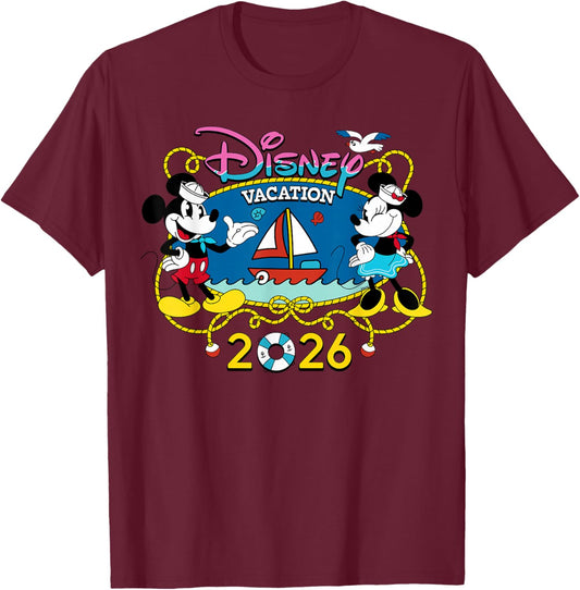 Disney Cruise Mickey & Minnie Group Vacation 2026 Matching T-Shirt - T-Shirt | Maroon
