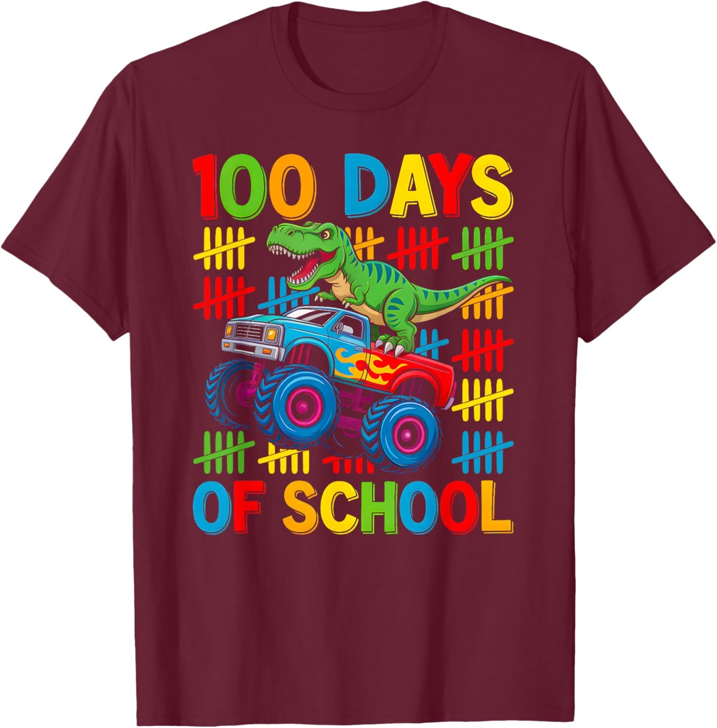 100 Days of School Trex 100 Days Smarter 100th Day of School T-Shirt - T-Shirt | Maroon