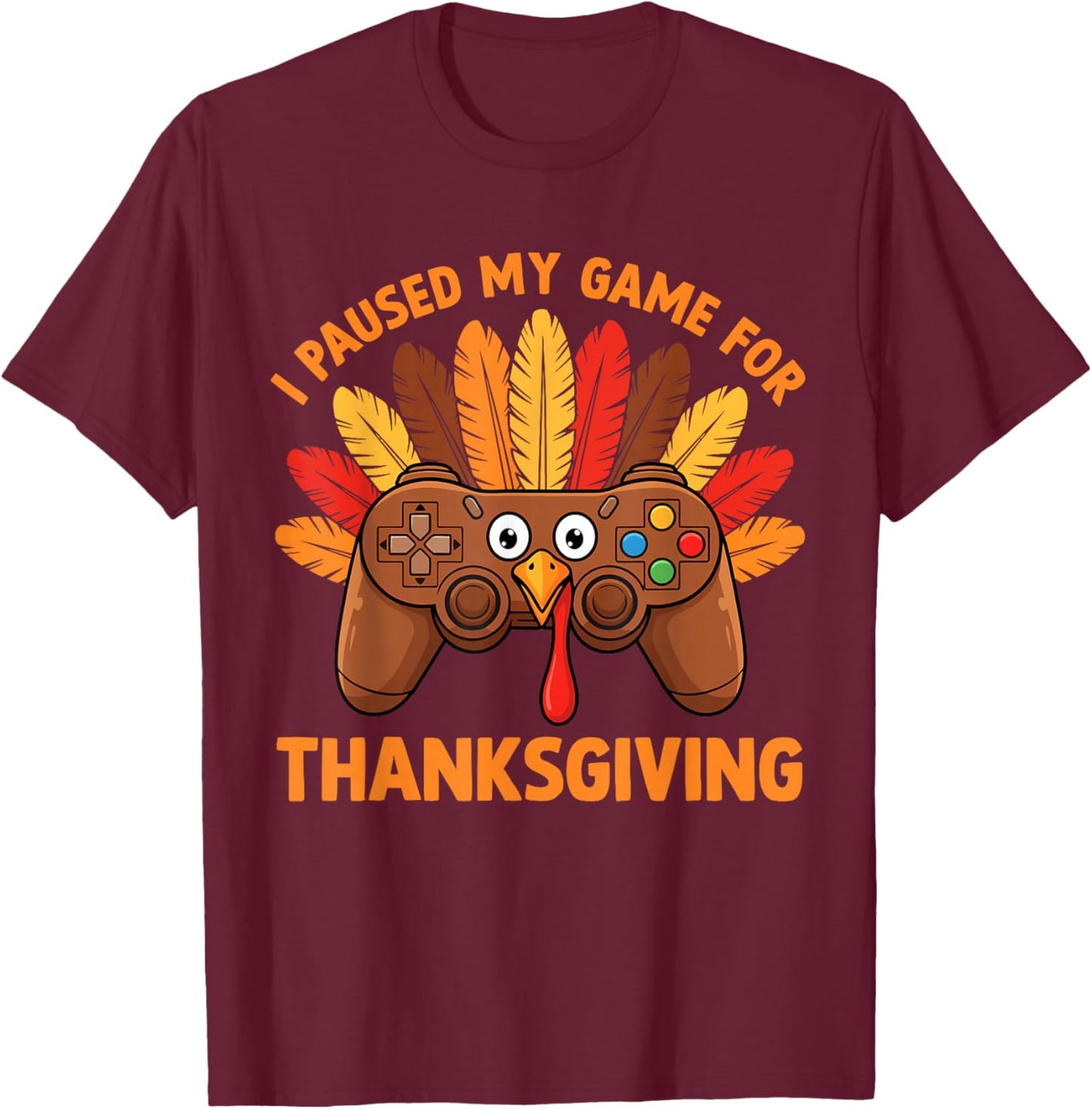 Happy Thanksgiving Gaming Funny Gamer Turkey Game Boys Teens T-Shirt - T-Shirt | Maroon