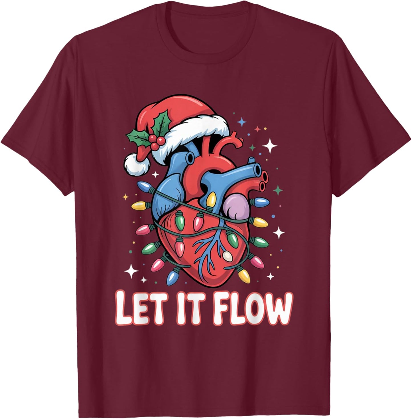 Let It Flow Funny Heart Christmas Lights Design T-Shirt - T-Shirt | Maroon