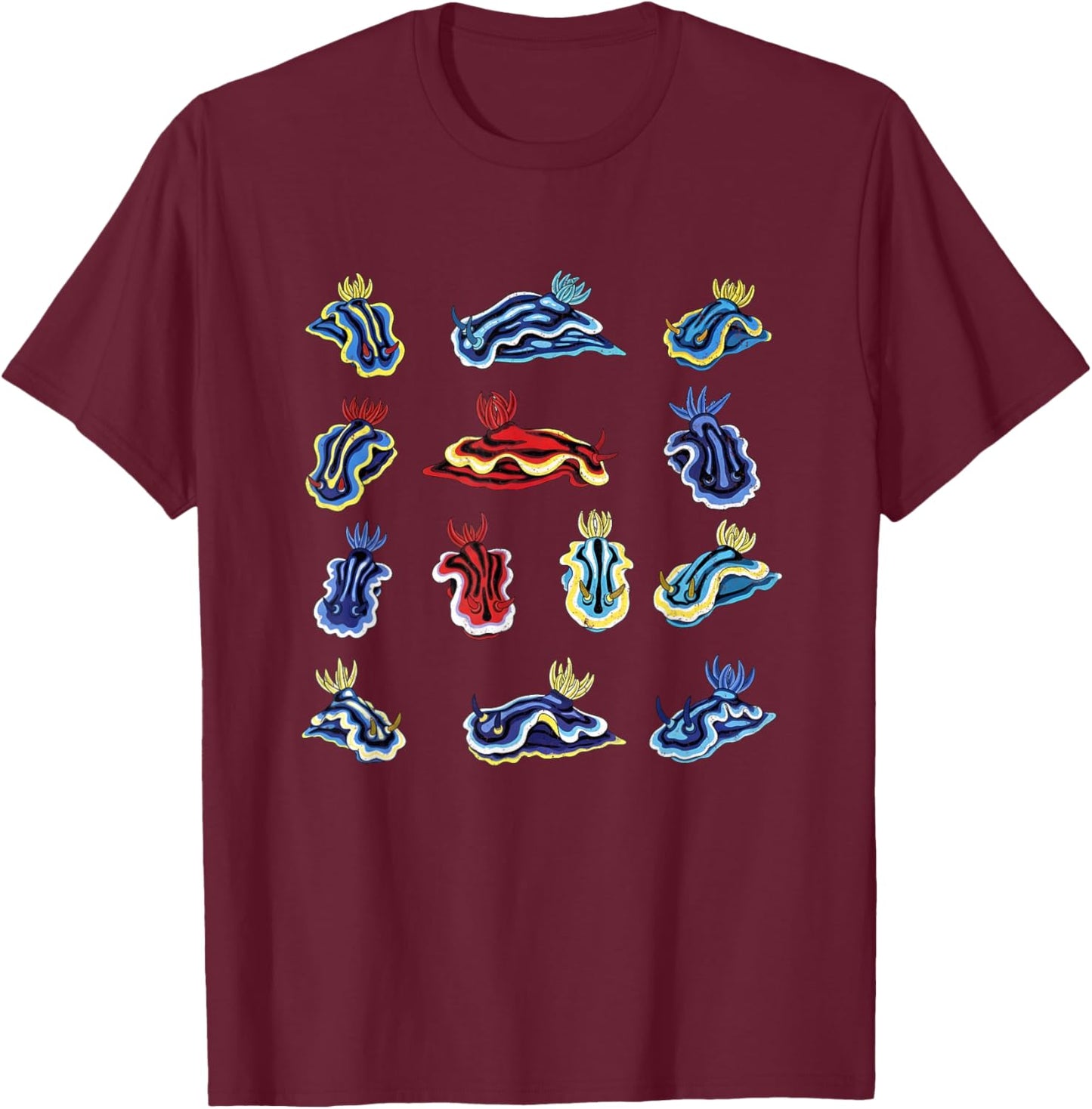 Colorful Nudibranch Sea Slug Marine Biology Ocean Diver T-Shirt - T-Shirt | Maroon