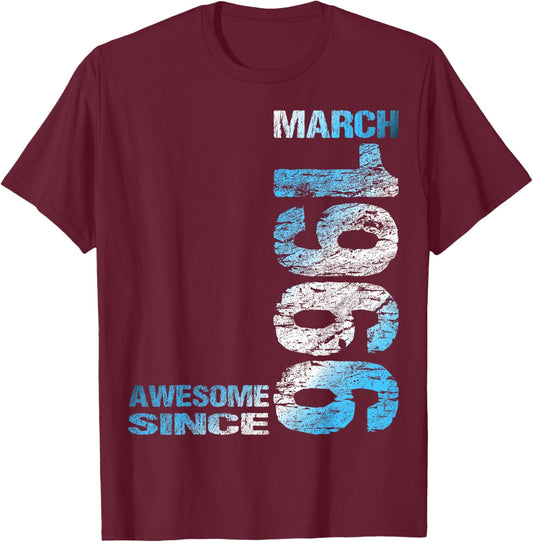 Awesome Since March 1966 60th Birthday T-Shirt - T-Shirt | Maroon