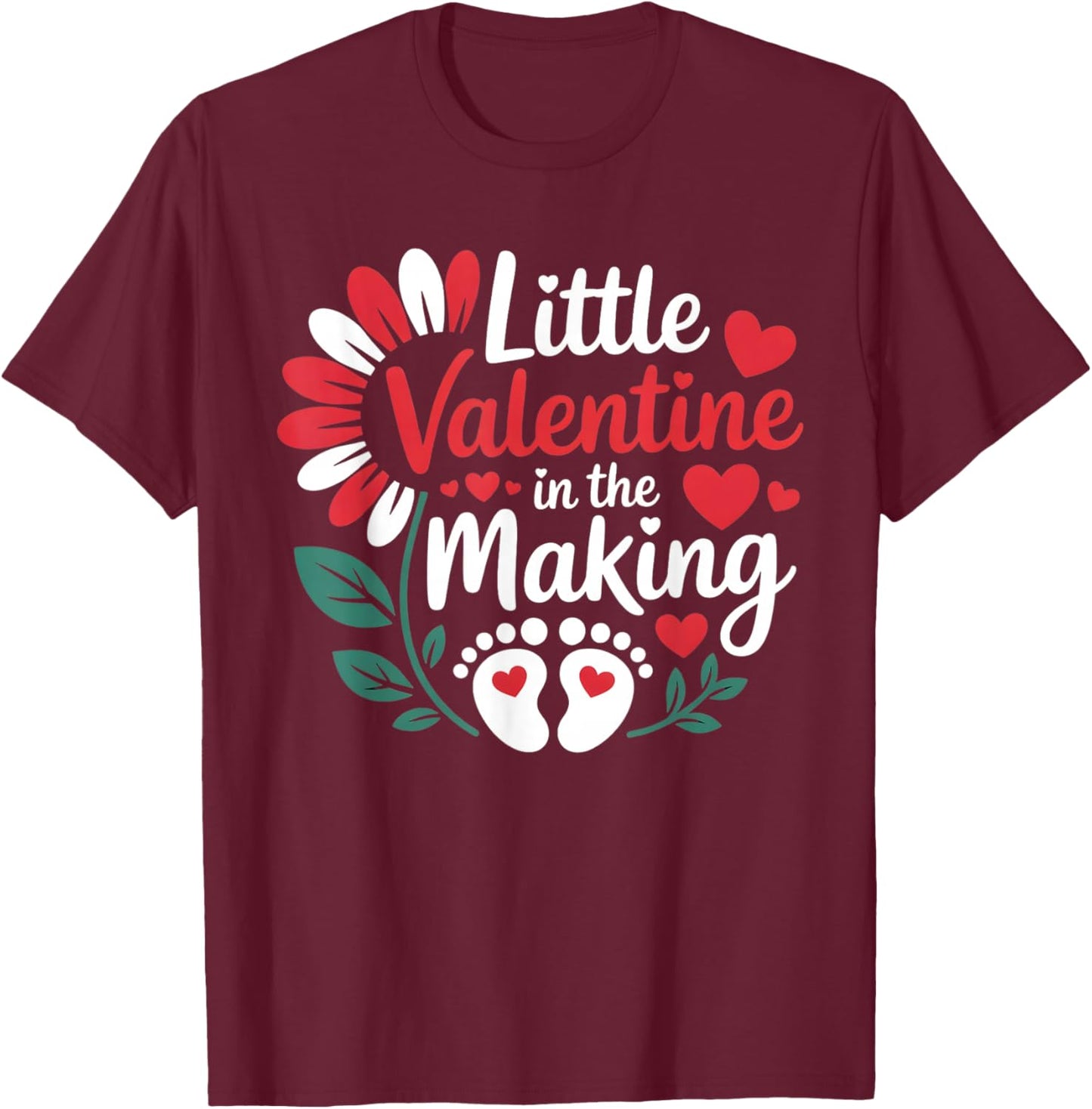 Cute Little Valentine in The Making Pregnancy Reveal T-Shirt - T-Shirt | Maroon