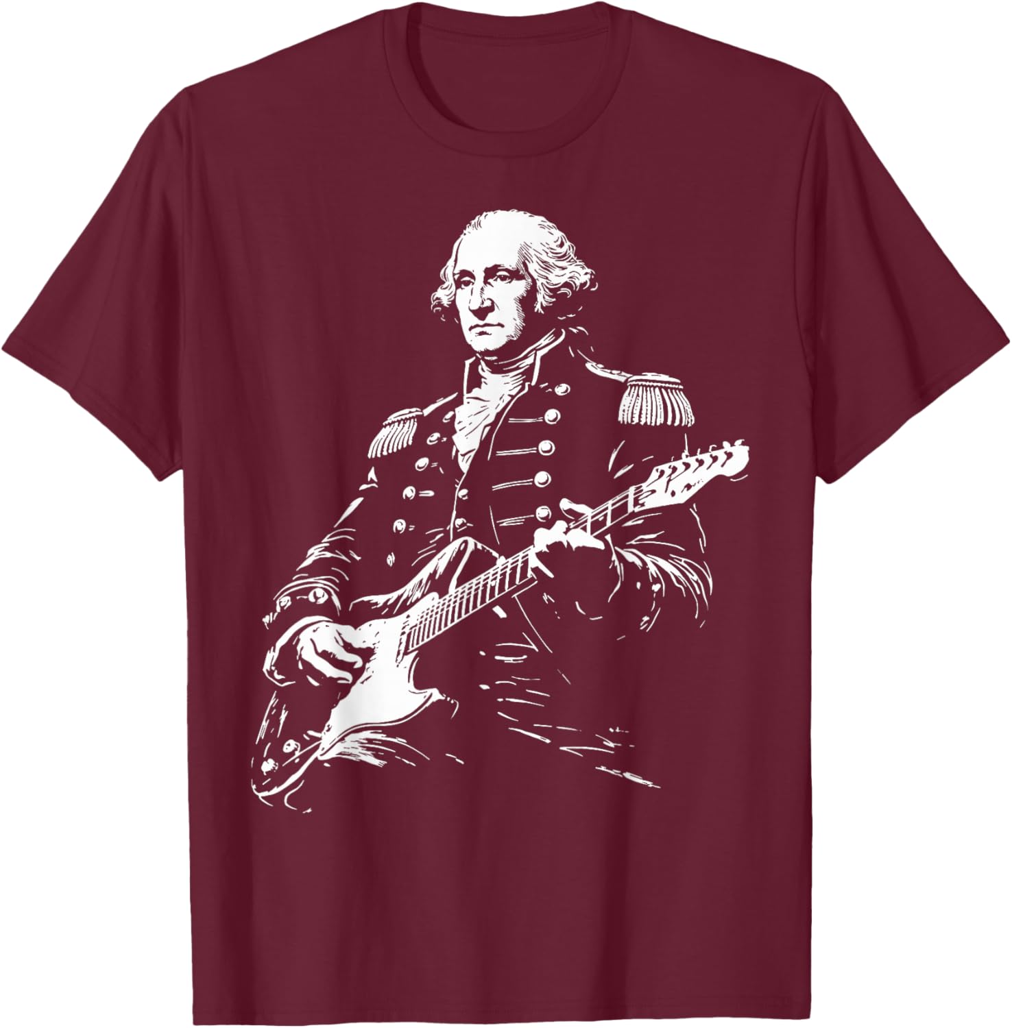 George Washington Playing Guitar, 4th of July Rock Music T-Shirt - T-Shirt | Maroon