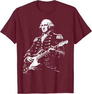 George Washington Playing Guitar, 4th of July Rock Music T-Shirt - T-Shirt | Maroon