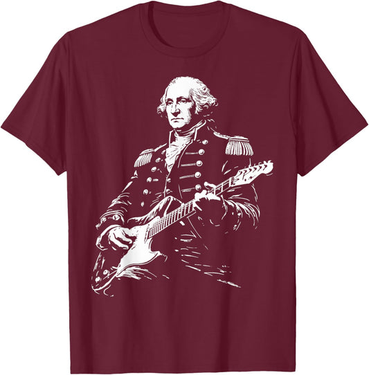 George Washington Playing Guitar, 4th of July Rock Music T-Shirt - T-Shirt | Maroon
