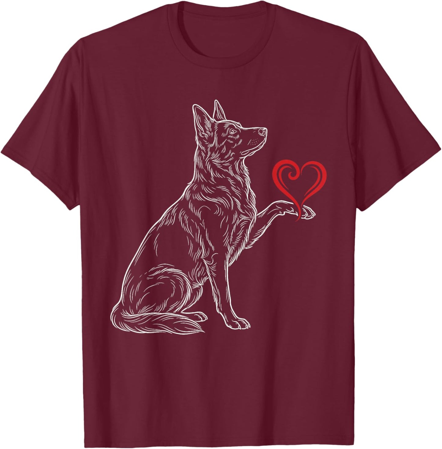 German Shepherd Lover Dog Art Holding Heart Valentines T-Shirt - T-Shirt | Maroon