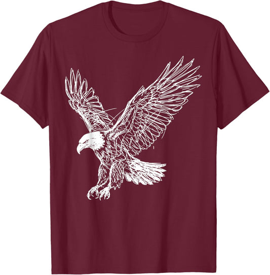 Eagle Line Art America Freedom T-Shirt - T-Shirt | Maroon