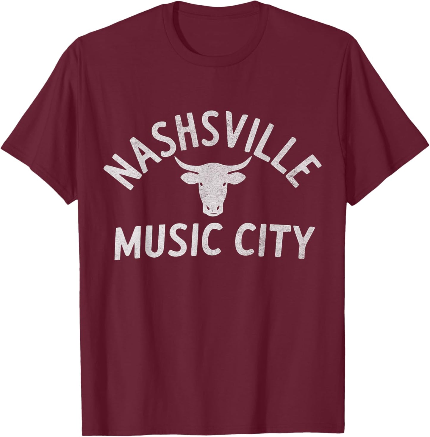 Nashville Music City Bull Head Tennessee T-Shirt - T-Shirt | Maroon