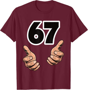 Funny 6 7 Meme Gen Alpha Slang Six Seven T-Shirt - T-Shirt | Maroon