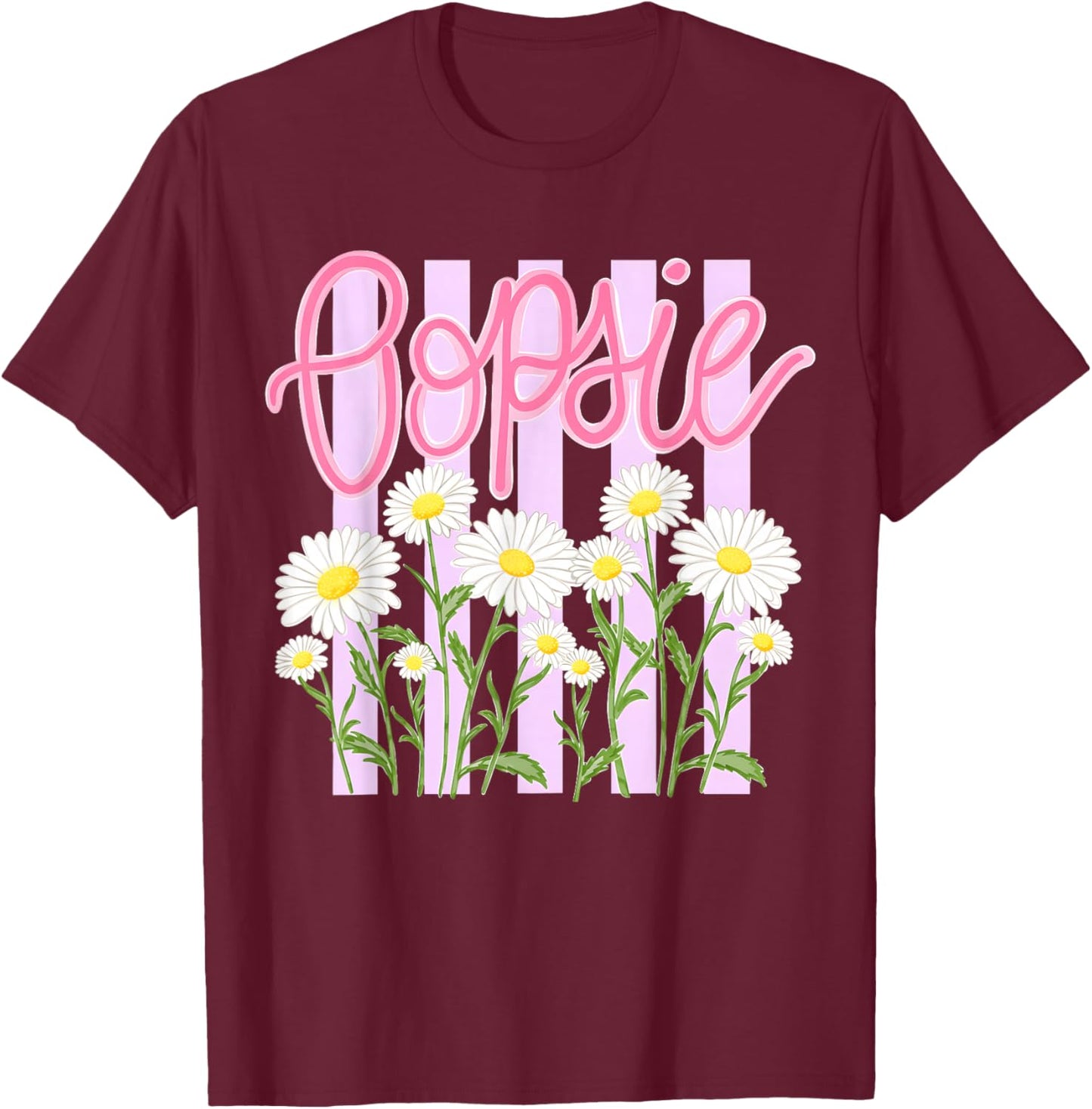 Oopsie Daisy Floral Summer Retro Striped Vintage Women T-Shirt - T-Shirt | Maroon