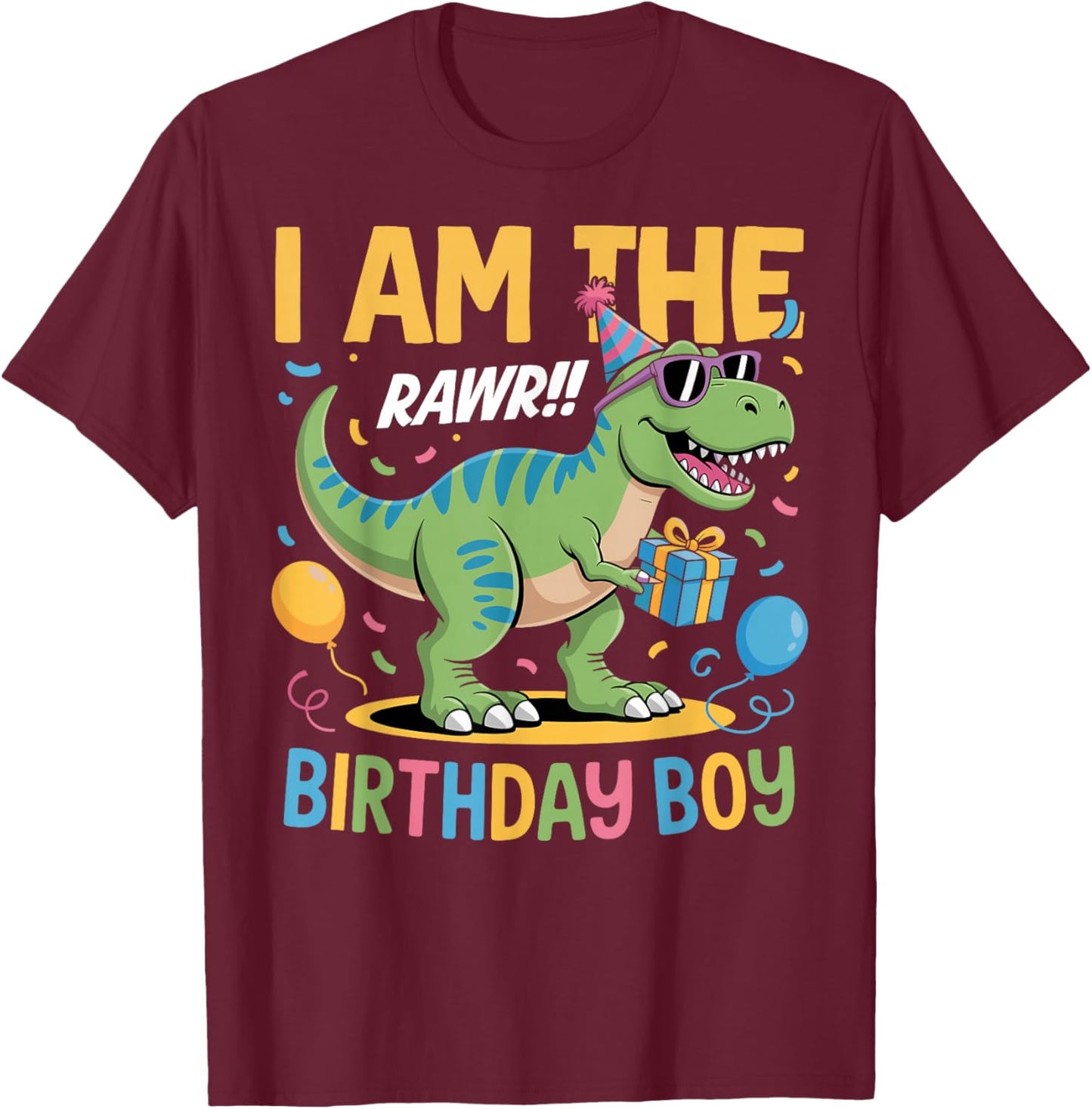 I Am The Birthday Party Outfit T-Rex Dinosaur Squad Auntie T-Shirt - T-Shirt | Maroon