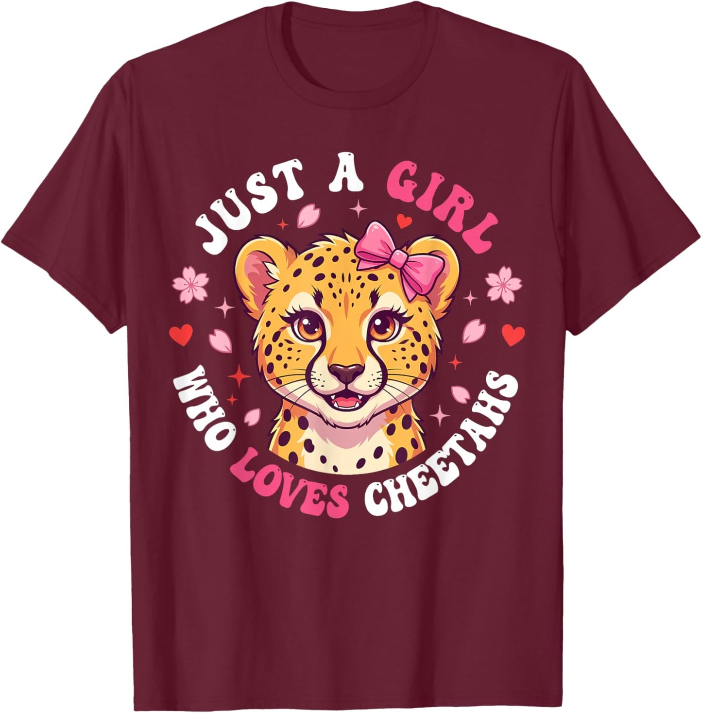 Cute Cheetah Girl Loves Safari Animal Graphic for Kids T-Shirt - T-Shirt | Maroon