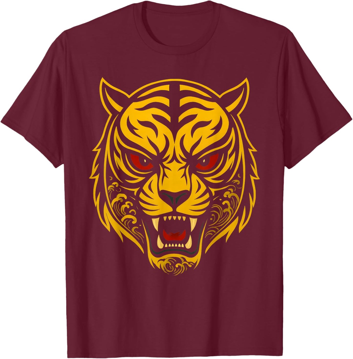 Japanese Tiger Iconic Wrestling Lucha Libre Mask Men Women T-Shirt - T-Shirt | Maroon