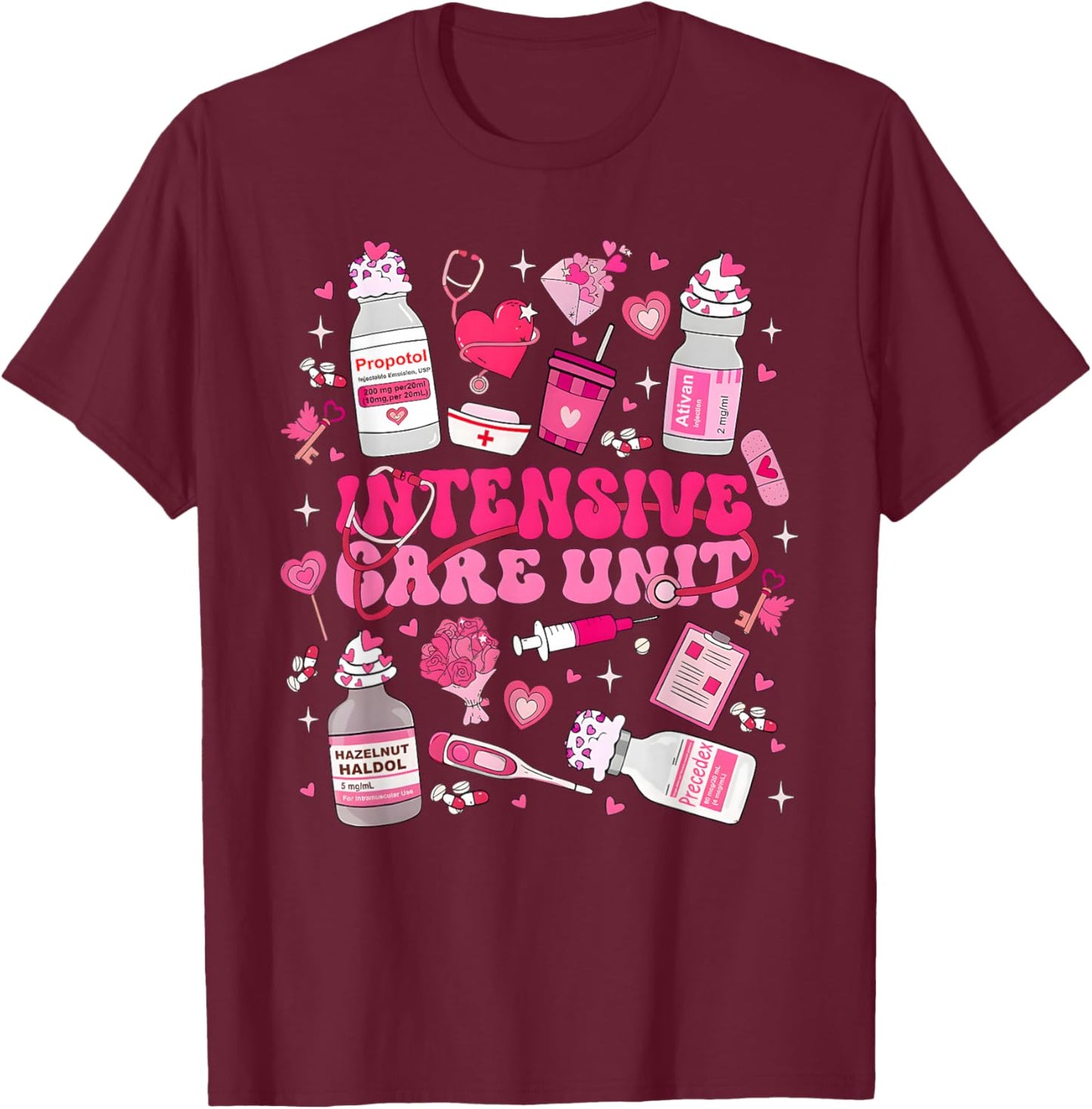 ICU Nurse Valentine Intensive Care Unit Micu Cvicu Sicu Ccu T-Shirt - T-Shirt | Maroon
