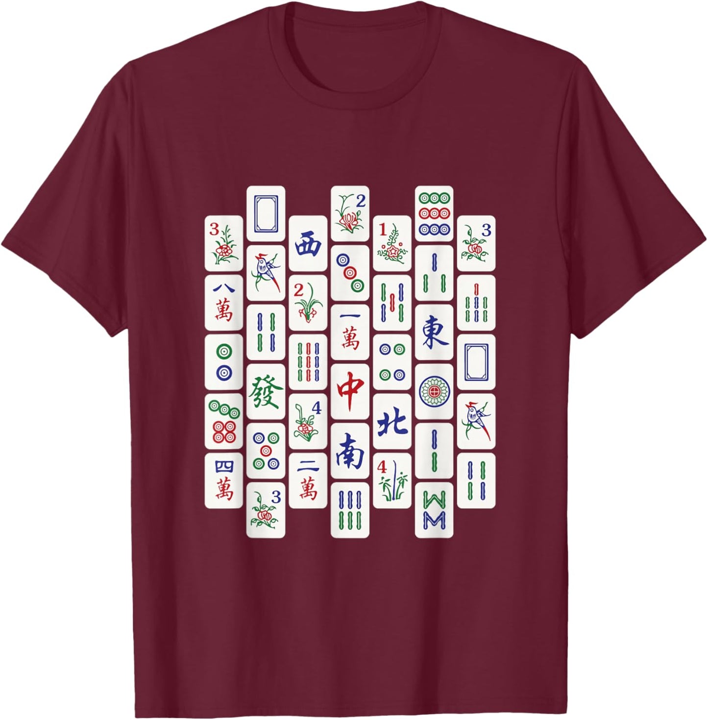 Traditional Mahjong Tiles Neat Pattern Default Background v1 T-Shirt - T-Shirt | Maroon