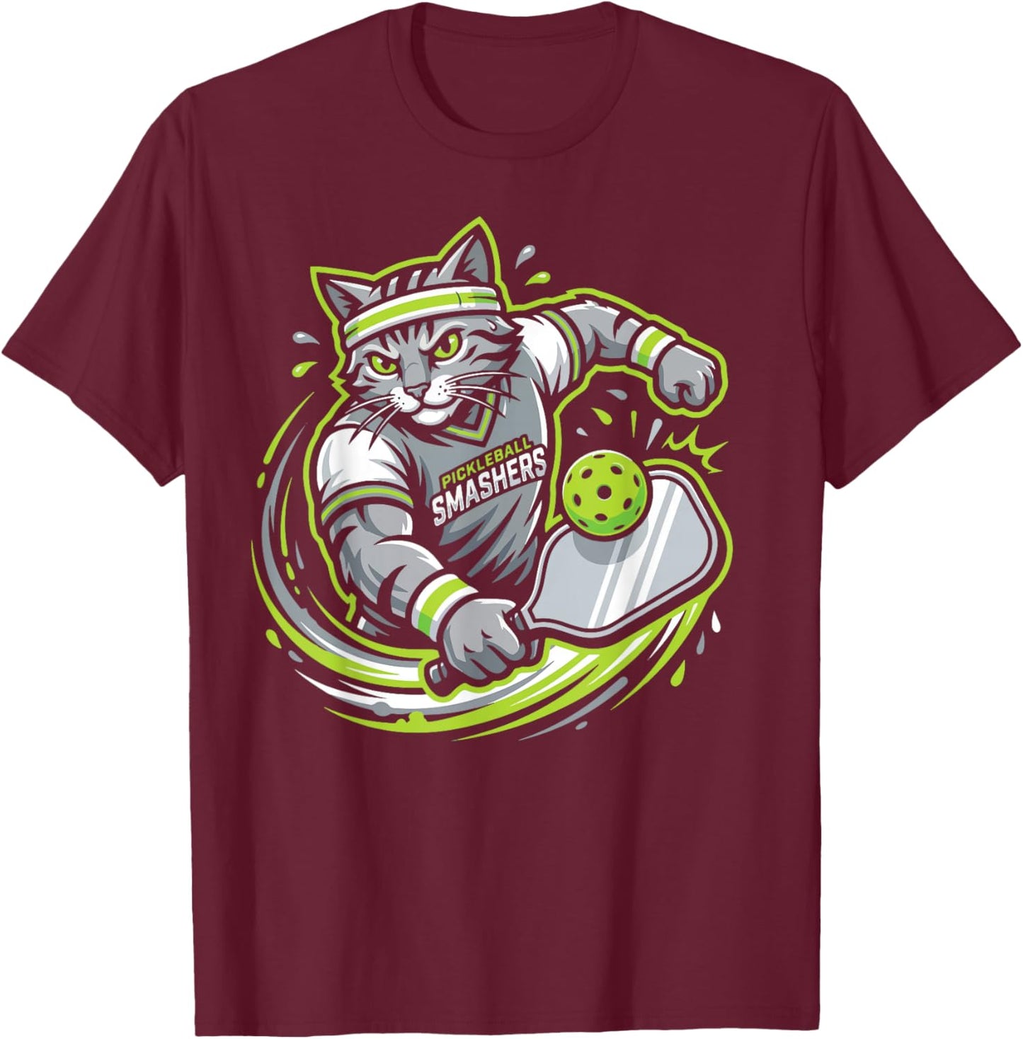 Funny Pickleball Cat Player Paddle Sports Team T-Shirt - T-Shirt | Maroon