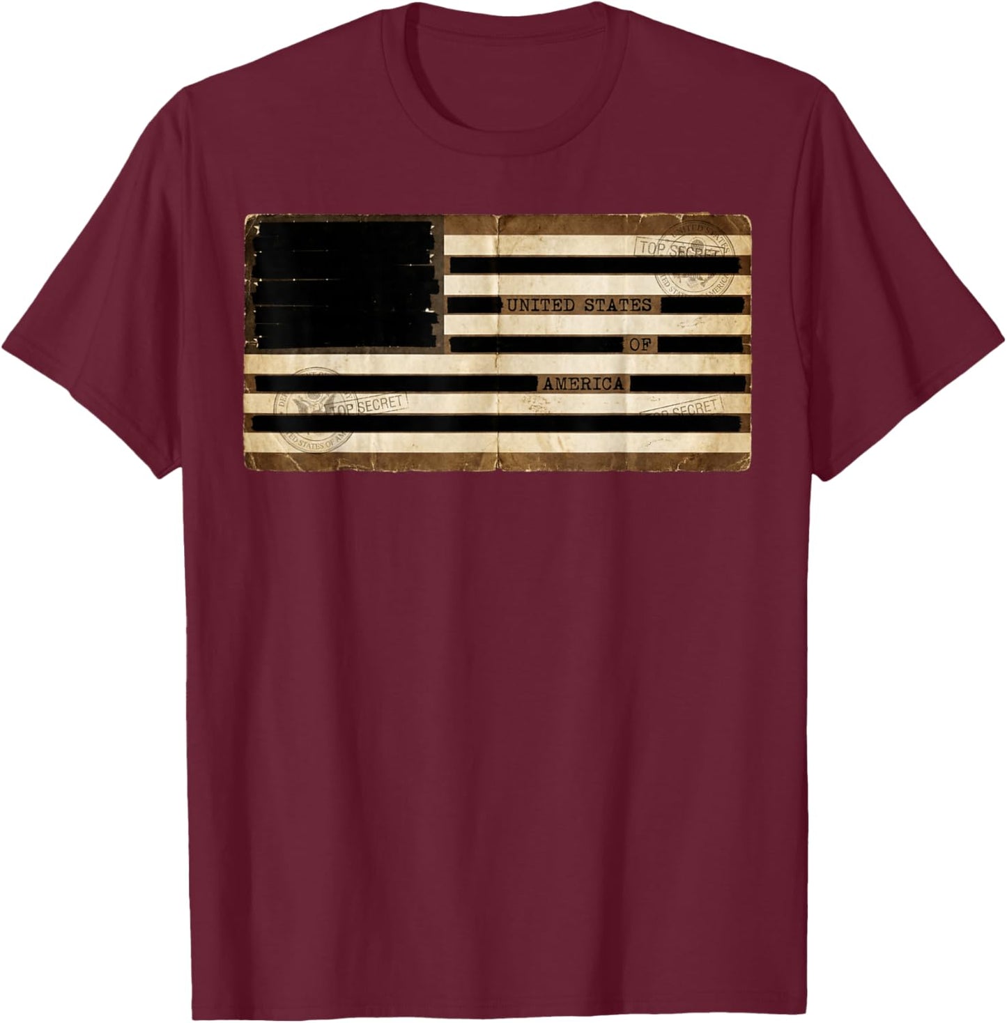 Censored Documents American Flag | United States of America T-Shirt - T-Shirt | Maroon