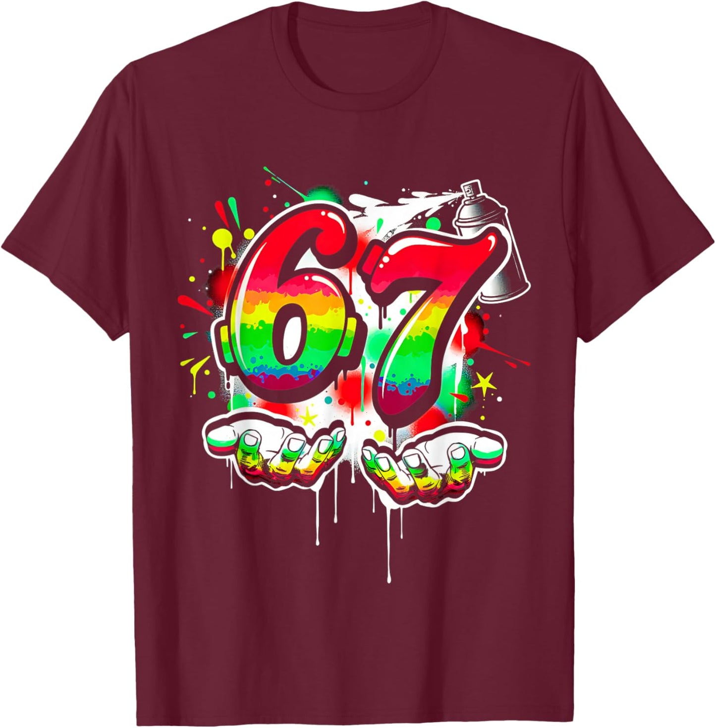67 Graffiti Meme Funny Six Seven Gen Alpha Slang Men Boys T-Shirt - T-Shirt | Maroon