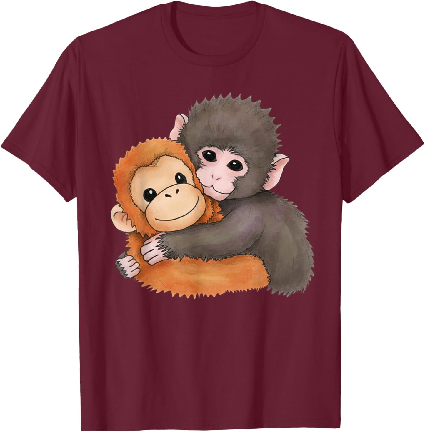 Cute Baby Monkey Named Punch Plush Hugging T-Shirt - T-Shirt | Maroon