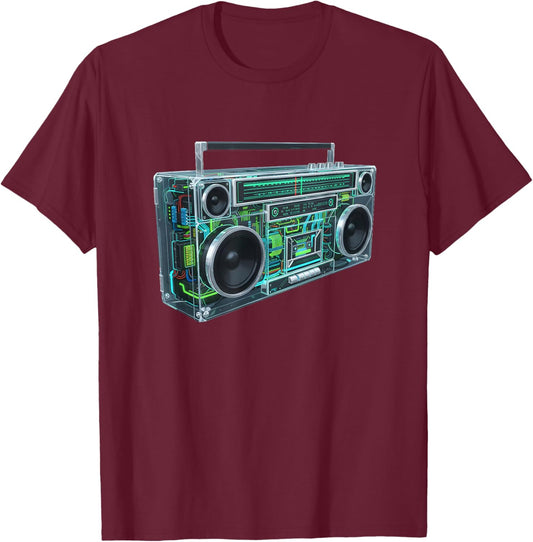 Boombox Old School Vintage Cassette Tape Retro T-Shirt - T-Shirt | Maroon