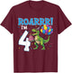 4th Birthday 4 Years Old Boys Girls Roar I'm 4 Dinosaur T-Shirt - T-Shirt | Maroon