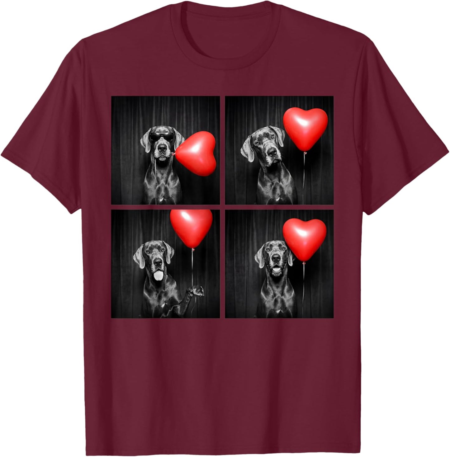 Funny Great Dane Photobooth Dog Lover Design Valentines T-Shirt - T-Shirt | Maroon