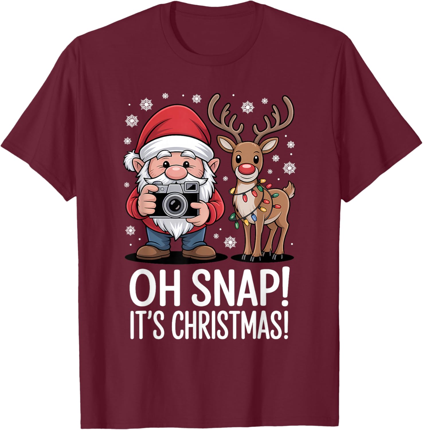 Funny Christmas Photographer Gnome OH Snap It's Christmas T-Shirt - T-Shirt | Maroon