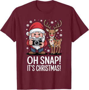 Funny Christmas Photographer Gnome OH Snap It's Christmas T-Shirt - T-Shirt | Maroon