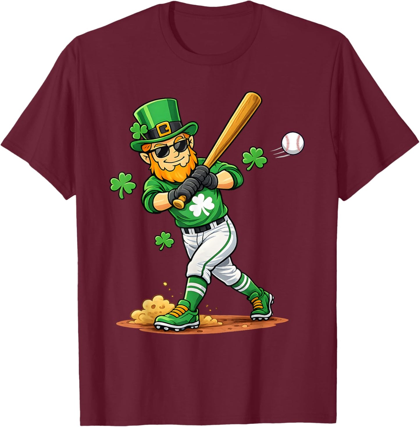 Leprechaun Playing Baseball St Patricks Day Sports Kids Boys T-Shirt - T-Shirt | Maroon