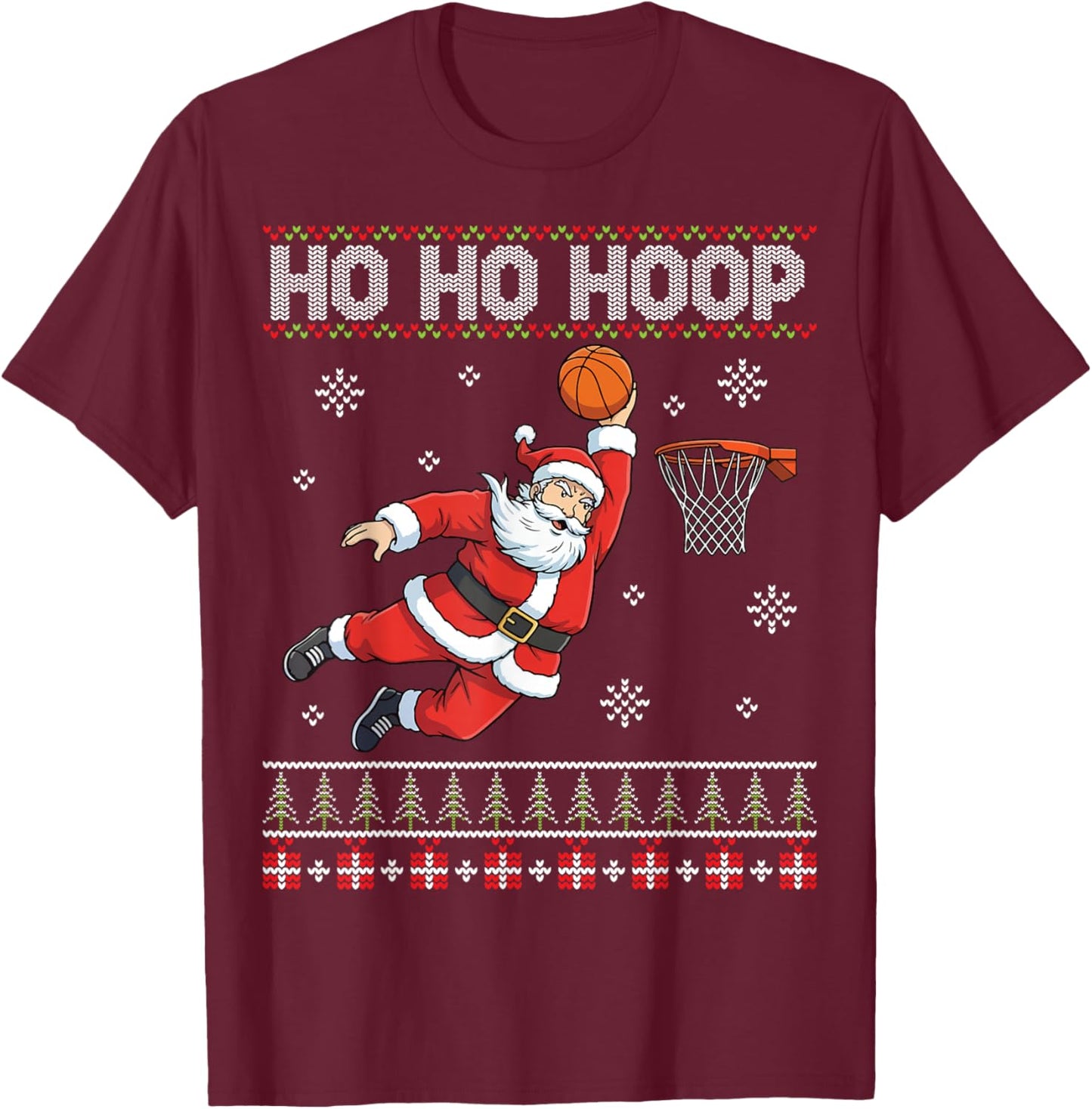 Ho Ho Hoop Santa Dunking Basketball Funny Christmas Player T-Shirt - T-Shirt | Maroon