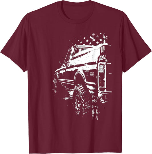 4x4 Custom K10 67-72 Rear Tailight American Flag K10 Truck T-Shirt - T-Shirt | Maroon