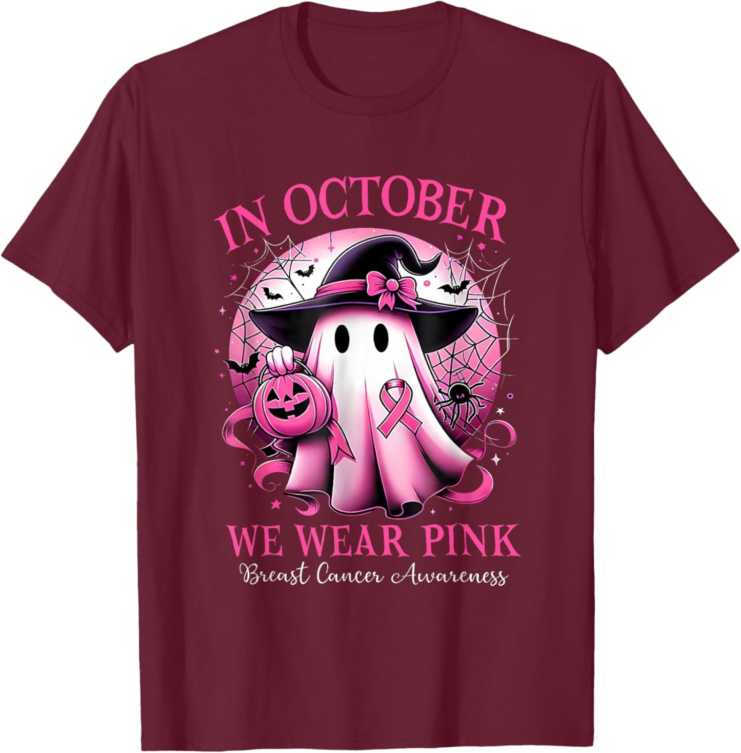 Breast Cancer Halloween Women in October We Wear Pink T-Shirt - T-Shirt | Maroon
