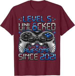 Level 5 Unlocked 5 Year Old Gifts Boys 5th Birthday Boy T-Shirt - T-Shirt | Maroon