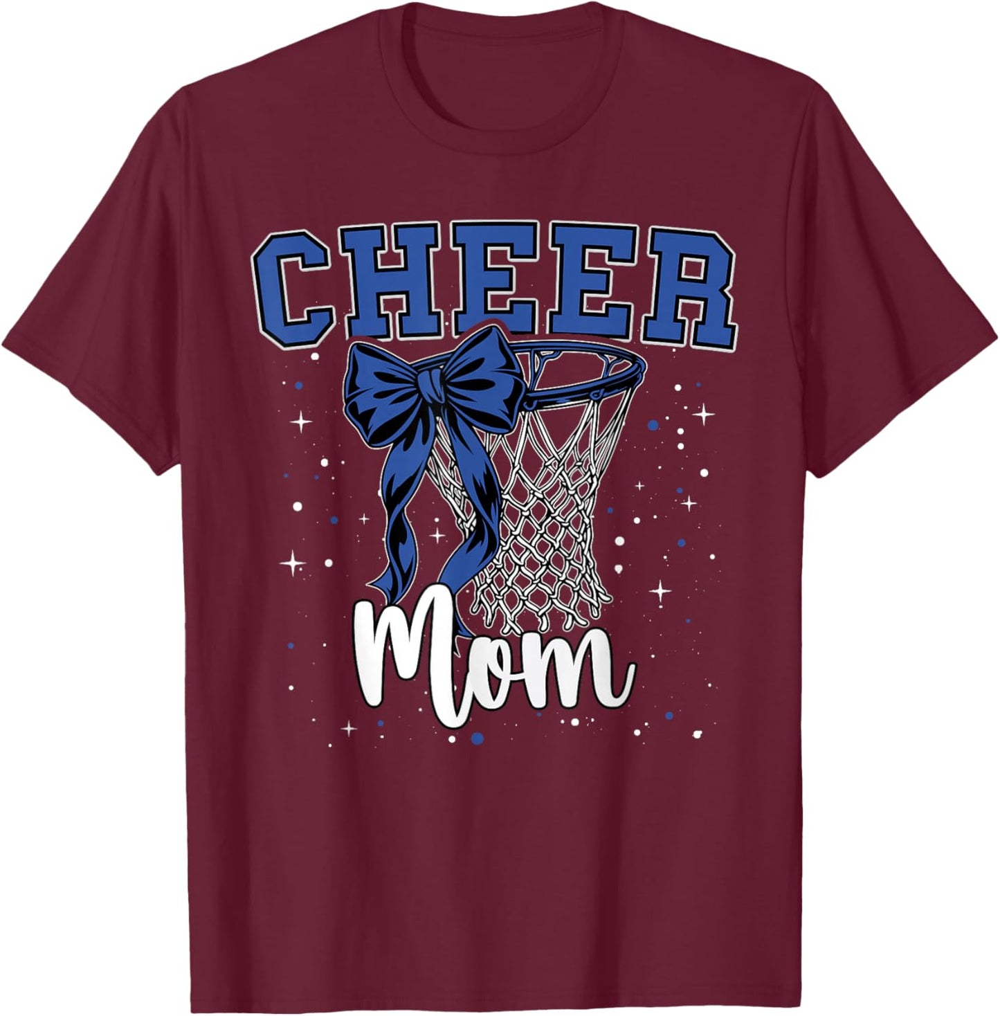 Blue Cheer Mom Bow Sport Basketball Game Cheerleading Mama T-Shirt - T-Shirt | Maroon