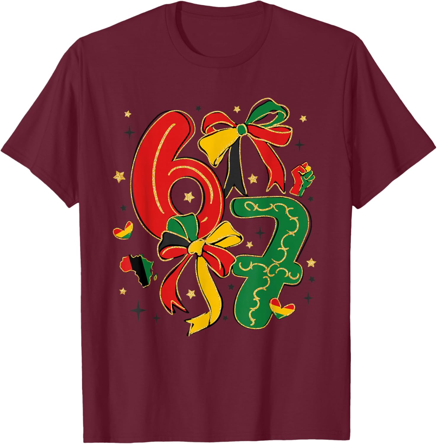 67 Black History Six Seven Coquette Bow Women Girls Kids T-Shirt - T-Shirt | Maroon