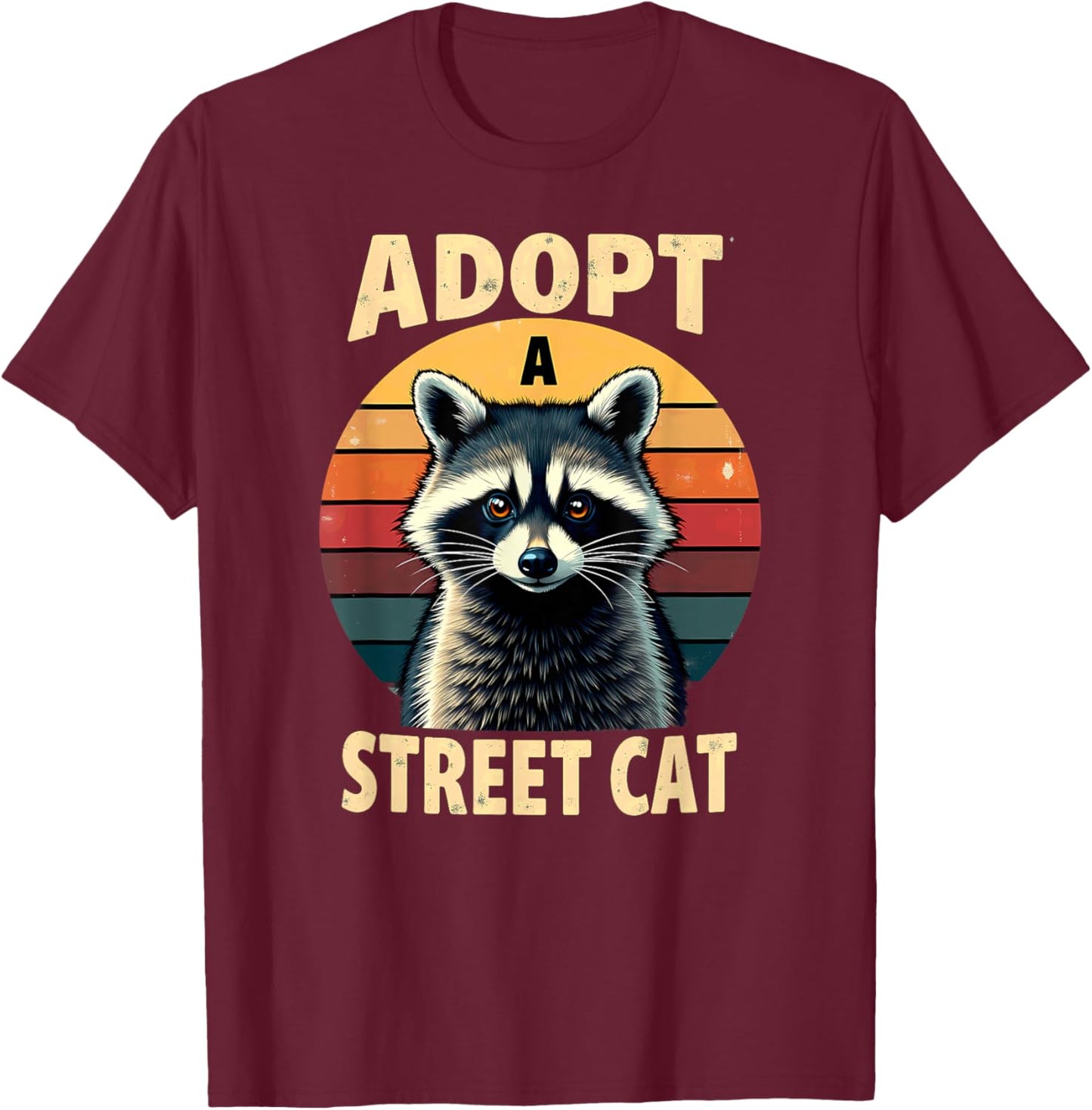 Retro Racoon Adopt A Street Cat T-Shirt - T-Shirt | Maroon