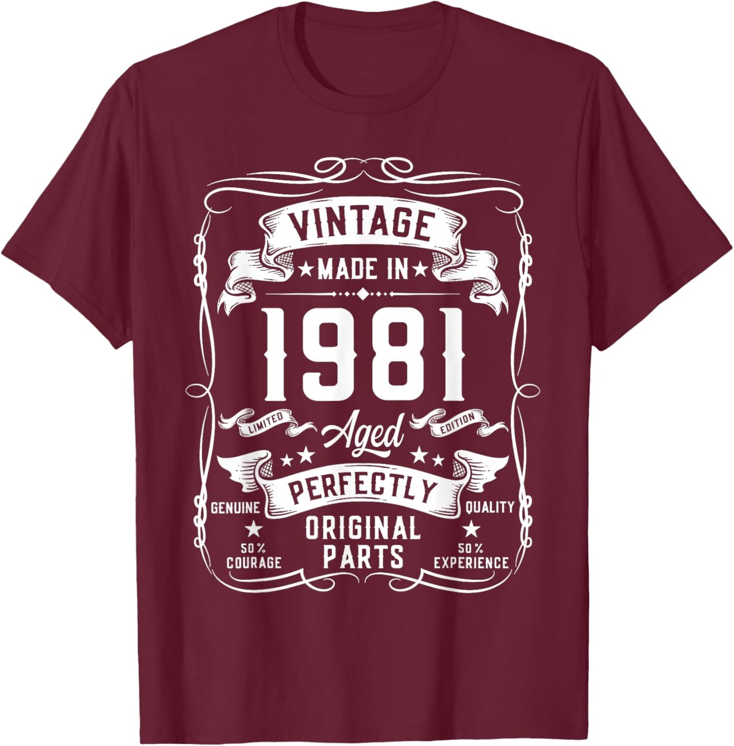 Vintage 1981 45yr 45th Birthday Gifts 45 Years Old T-Shirt - T-Shirt | Maroon