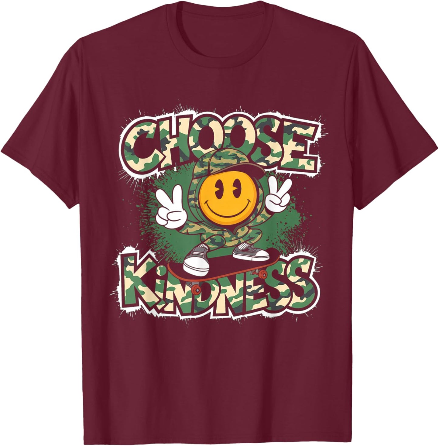 Choose Kindness Retro Camo Camouflage Kind Kids Boys T-Shirt - T-Shirt | Maroon