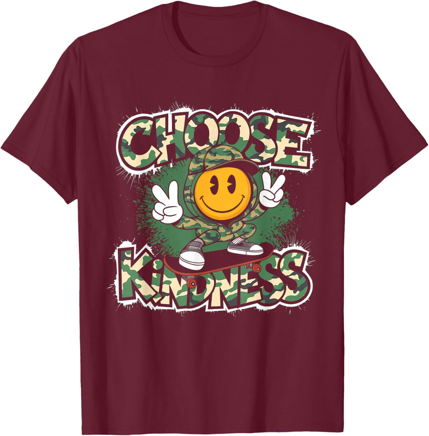 Choose Kindness Retro Camo Camouflage Kind Kids Boys T-Shirt - T-Shirt | Maroon