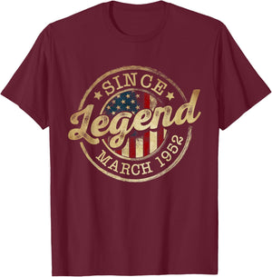 Legend Since March 1952 Vintage 74th Birthday Classic T-Shirt - T-Shirt | Maroon