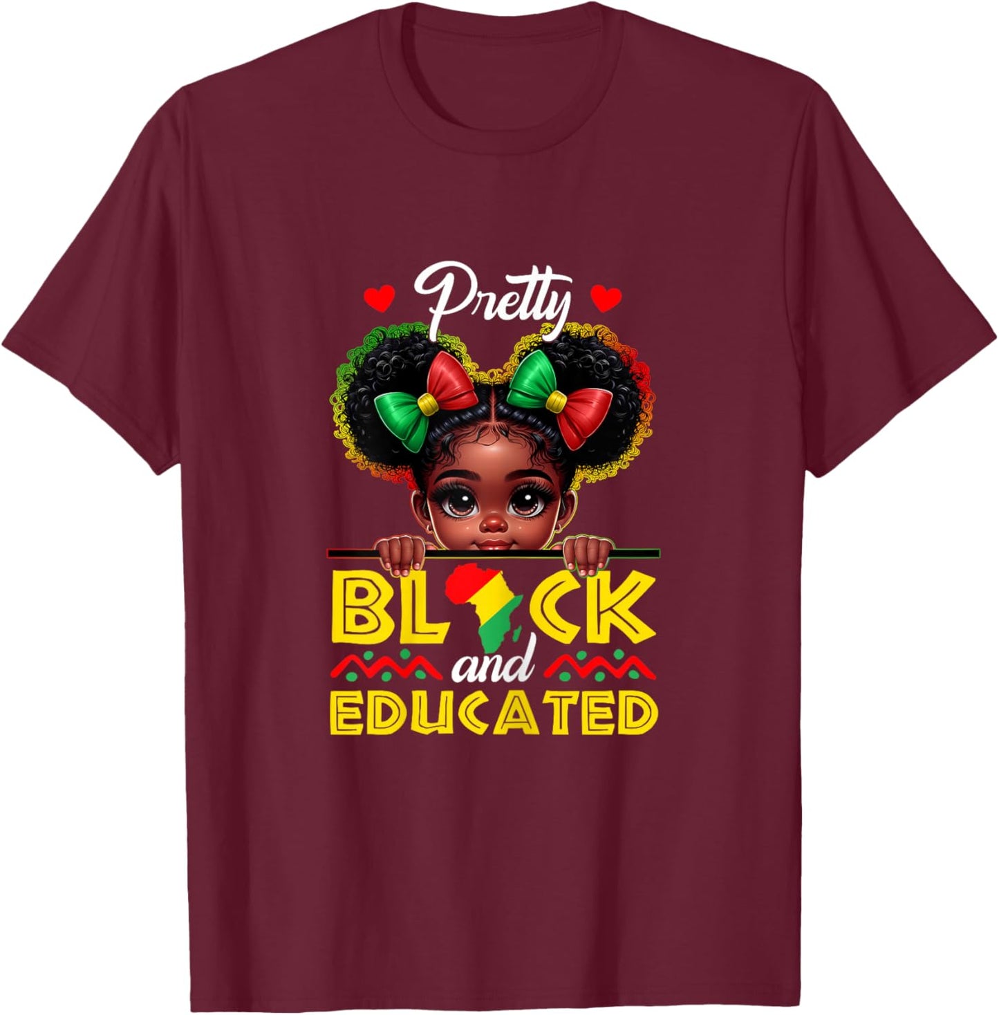 Black History Pretty Black Educated Afro Girl Kids Toddler T-Shirt - T-Shirt | Maroon