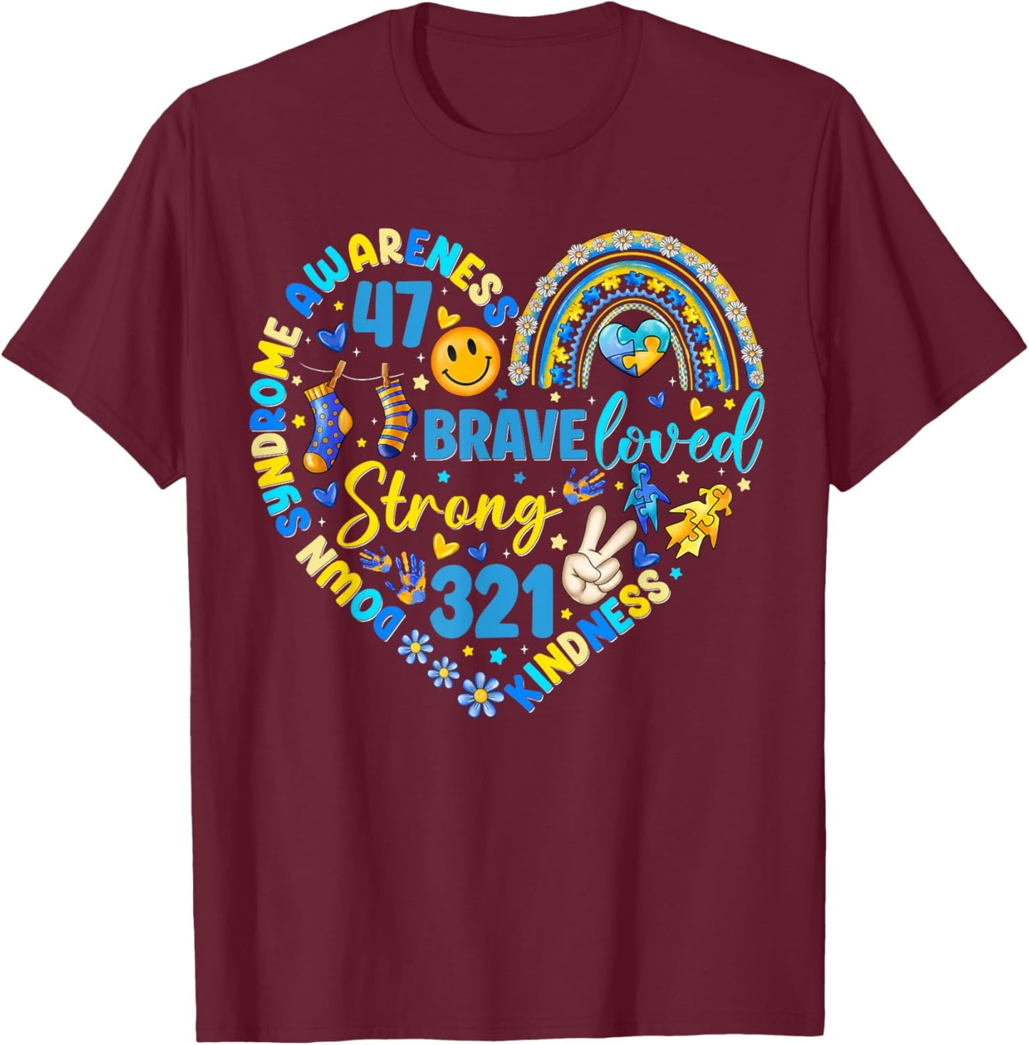 World Down Syndrome Day March 21 Men Women Kid 321 T-Shirt - T-Shirt | Maroon