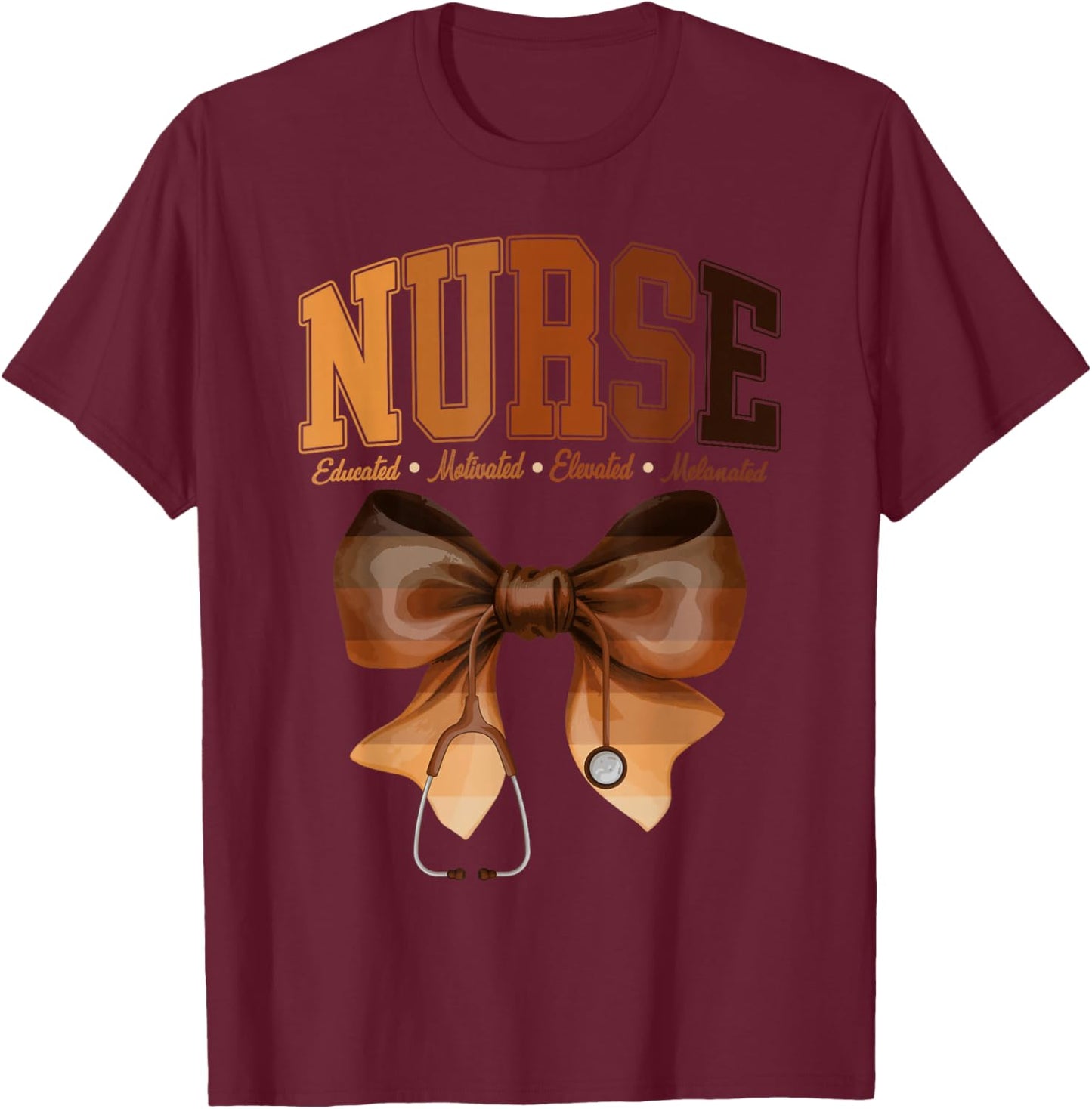 Black History Month Stethoscope Coquette Bow African Nurses T-Shirt - T-Shirt | Maroon